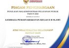 Lapas Slawi Raih Penghargaan Pelayanan Publik Kategori Sangat Baik dari Ombudsman RI